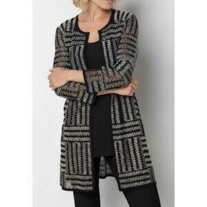 Nic + Zoe Semi-Sheer Cardigan XL Light Weight Embroidered Button Front Long Art